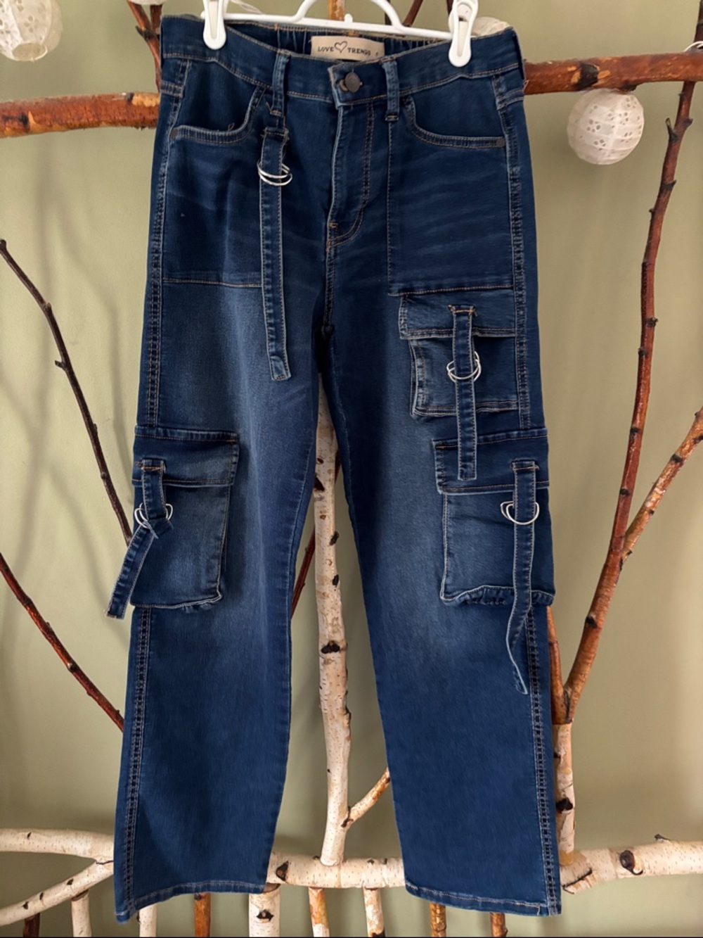 Love Trends Juniors Dark Indigo Boot-Cut Cargo Jeans